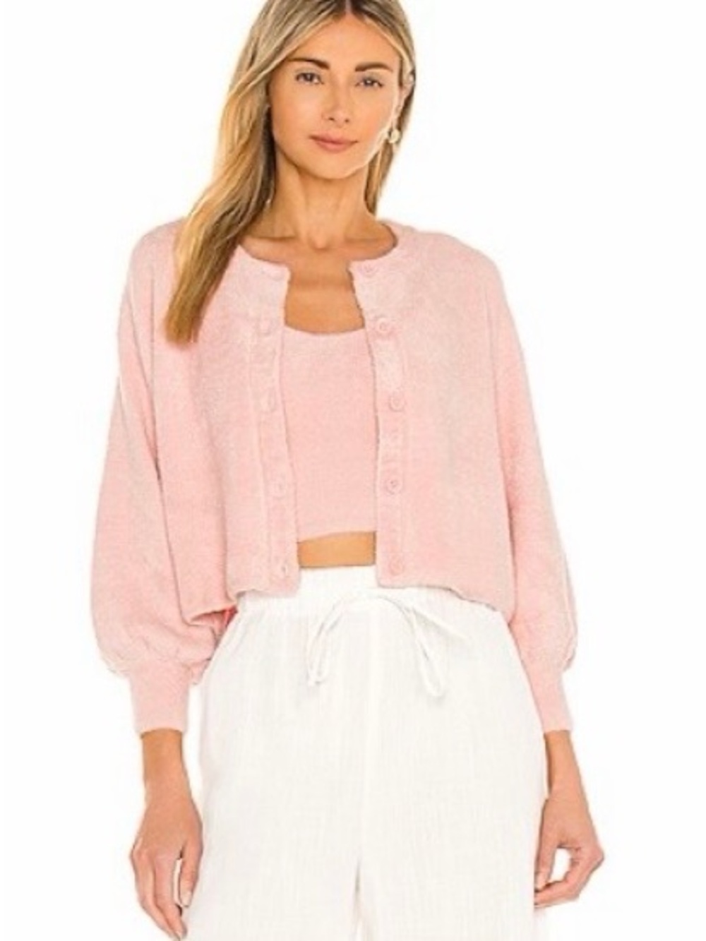 Alice + Olivia (Sylvia Fuzzy Long Sleeved Relaxed Cardigan in English Rose